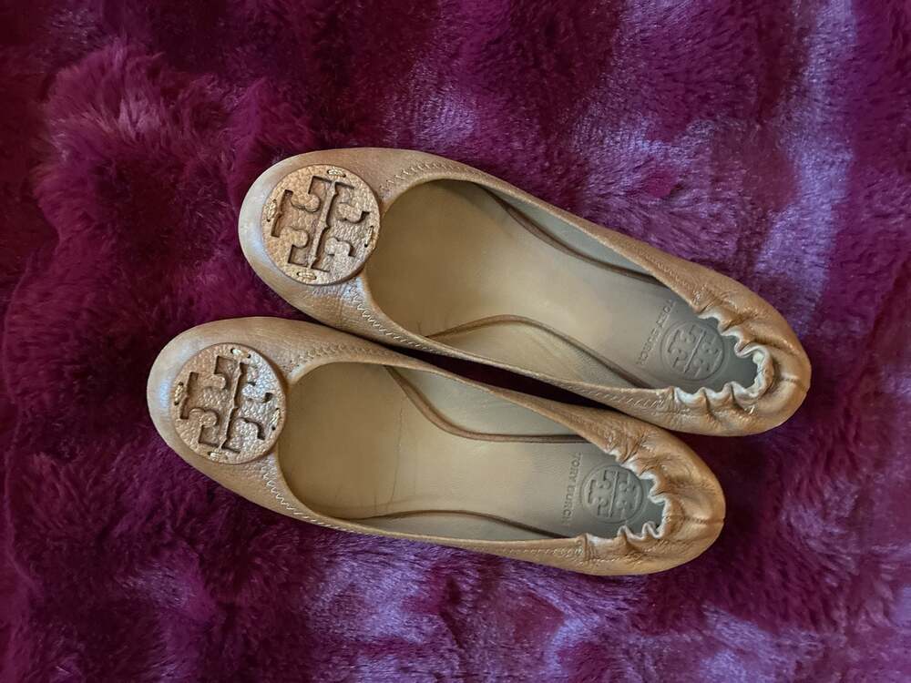 Tory Burch Reva Leather Ballet Flats Tan Size 8M A517
